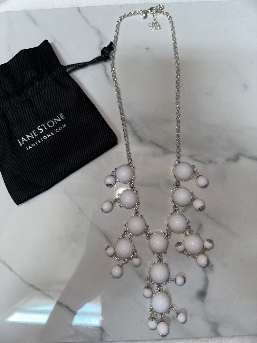 NWOT Jane Stone White Statement Bib Necklace Silver